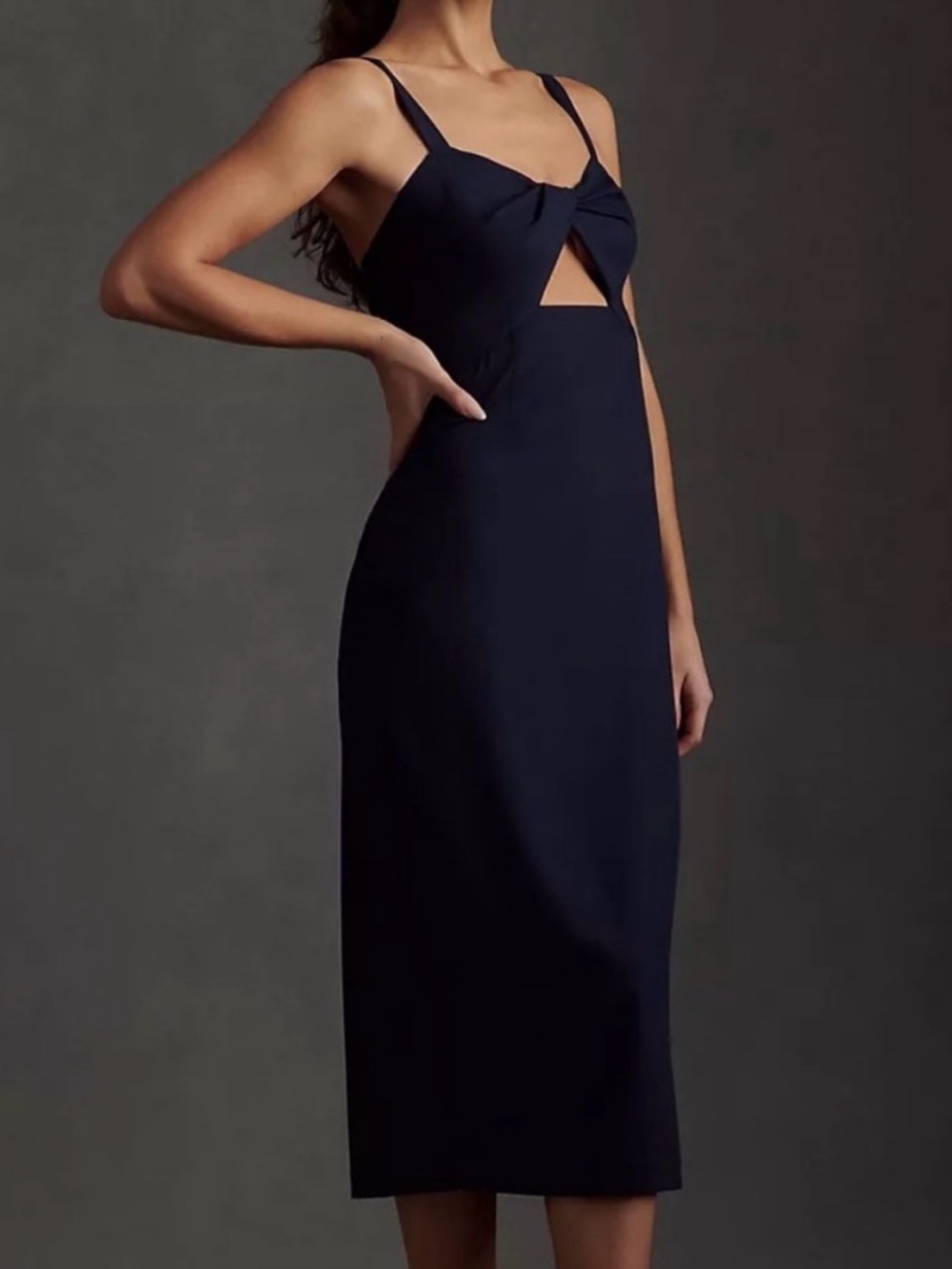 BHLDN Navy Cutout Bodycon Midi Dress Size 4 Slit Back